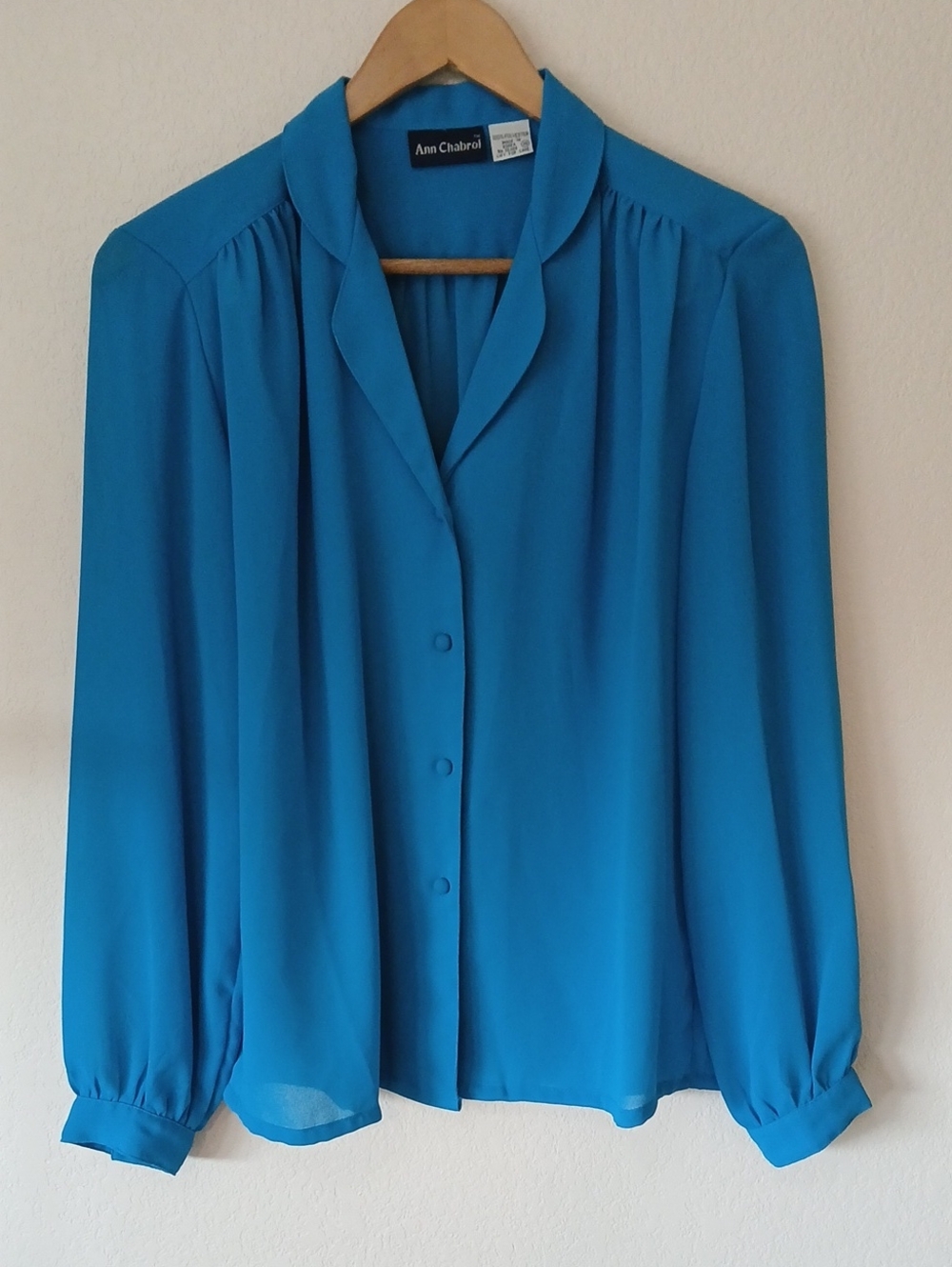 Vintage Ann Chabrol Blue Semi Sheer Button Up Blouse